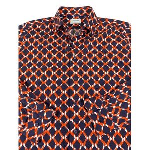 Duchamp London Mens Tailored Fit Bold Geometric Diamond Navy Orange 16.5‎ 42